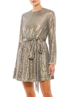 Sequined Tie-Waist Mini Dress