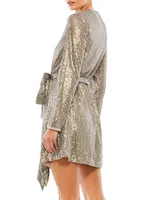 Sequined Tie-Waist Mini Dress