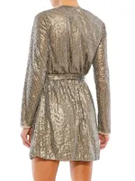 Sequined Tie-Waist Mini Dress