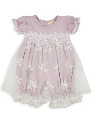 Baby Girl's Lilac Mist Lace-Trim Bubble Romper