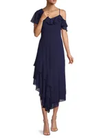 Asymmetric Ruffle Midi-Dress