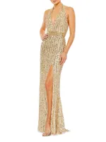 Sequined Halter Trumpet Gown