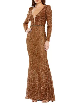 Embellished Mesh Trumpet Gown