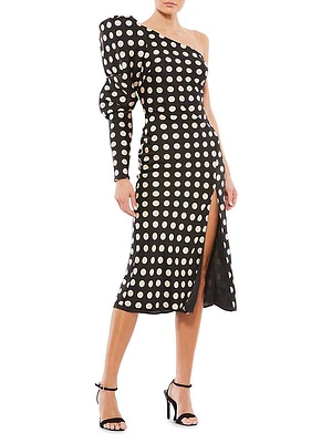 Ieena One-Shoulder Polka Dot Midi-Dress