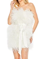 Feather Strapless Minidress