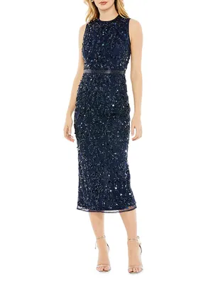 Sequin High-Neck Midi-Dress