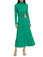 Side Ruched Keyhole Dress