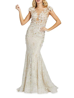 Illusion Beaded Mermaid Gown