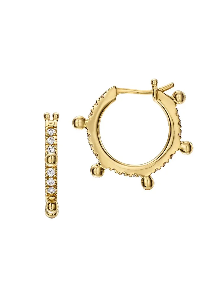 Small 18K Yellow Gold & Diamond Hoop Earrings