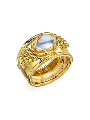 18K Yellow Gold & Blue Moonstone Pyramid Ring