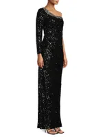 Fall 22 Greta Sequin One-Shoulder Gown