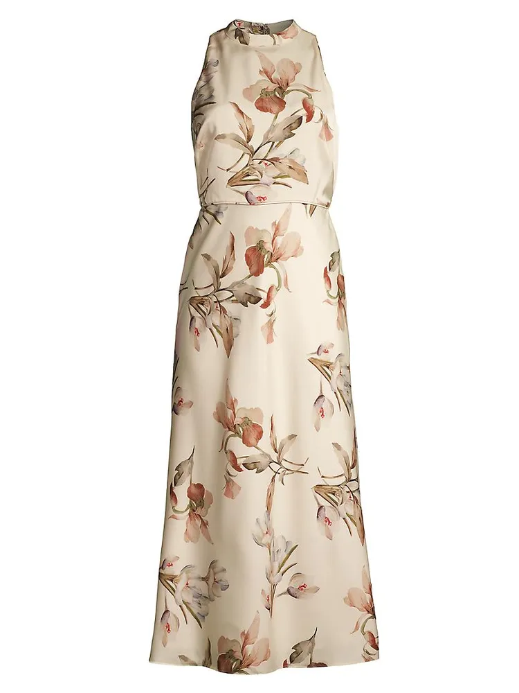 Lisandra Floral Satin Midi-Dress