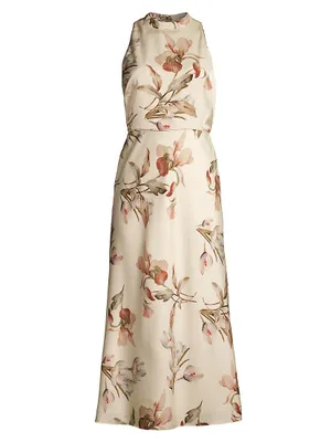 Lisandra Floral Satin Midi-Dress