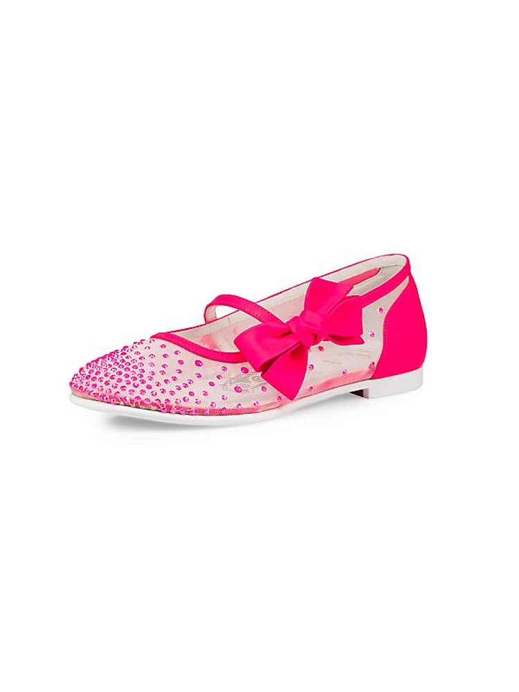 Little Girl's & Girl's Melodie Strass Satin Mesh Flats