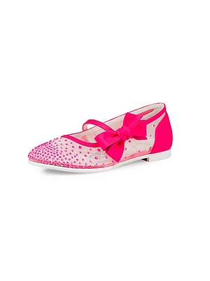 Little Girl's & Girl's Melodie Strass Satin Mesh Flats