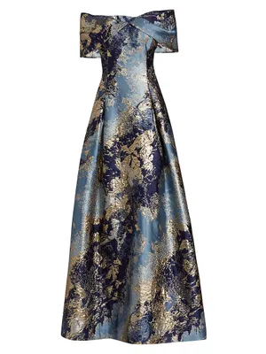 Metallic Floral Jacquard Gown