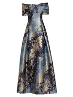 Metallic Floral Jacquard Gown