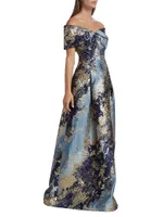 Metallic Floral Jacquard Gown