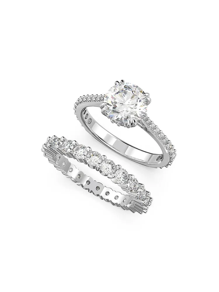 Stilla 2-Piece Rhodium-Plated & Crystal Ring Set