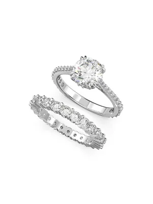 Stilla 2-Piece Rhodium-Plated & Crystal Ring Set