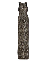 Sleeveless Jacquard Column Gown