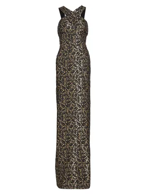 Sleeveless Jacquard Column Gown