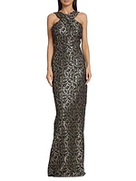 Sleeveless Jacquard Column Gown