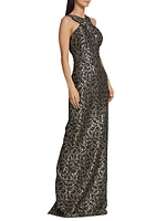 Sleeveless Jacquard Column Gown