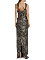 Sleeveless Jacquard Column Gown