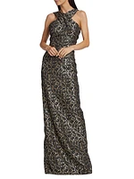 Sleeveless Jacquard Column Gown