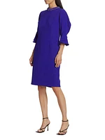 Tulip-Sleeve Crepe Cocktail Dress