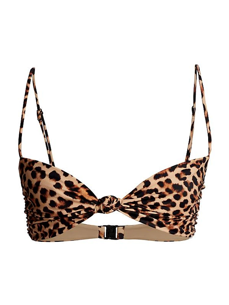 Mirame Leopard-Print Knotted Bikini Top