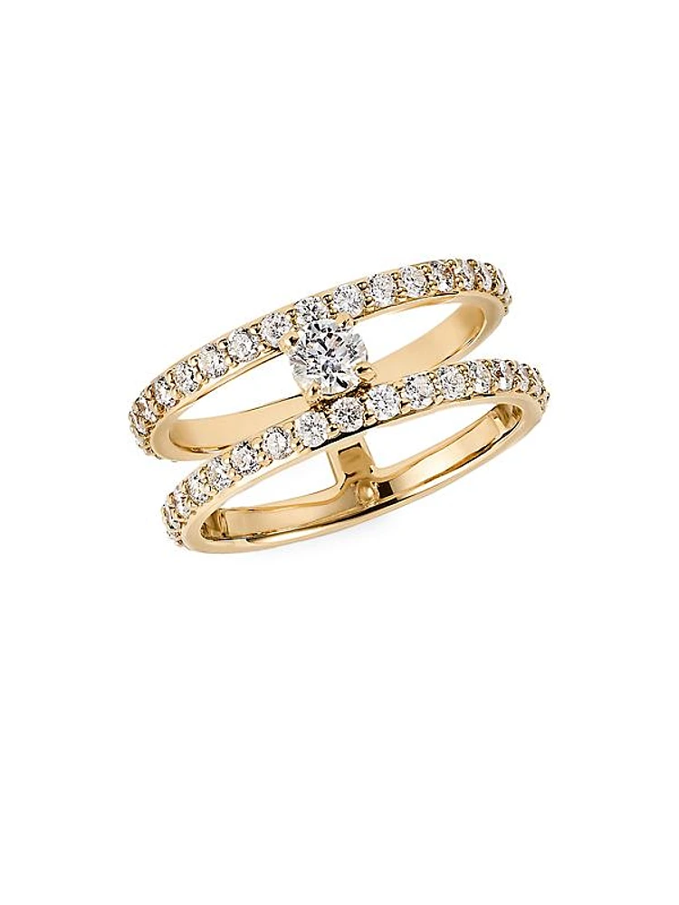 Flawless Double Band 14K Gold & Diamond Solo Ring