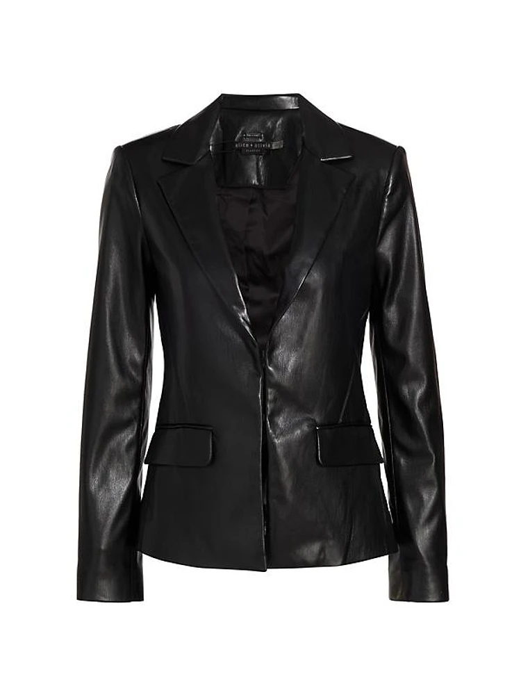 Mya Flap-Pocket Vegan Leather Blazer