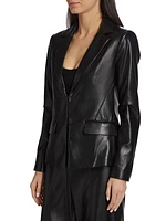 Mya Flap-Pocket Vegan Leather Blazer