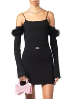 Feather-Embellished Off-The-Shoulder Minidress