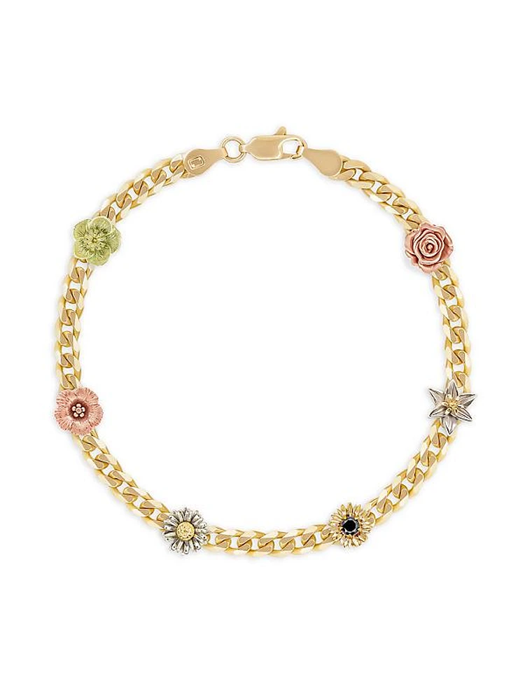 Unisex Flora Tri-Tone 14K Gold & Diamond Bracelet