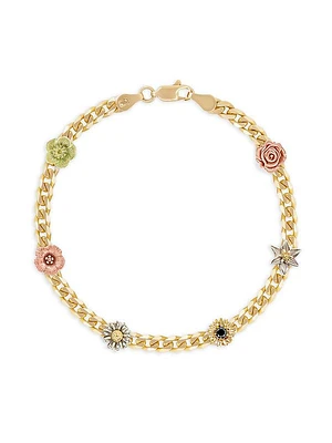 Unisex Flora Tri-Tone 14K Gold & Diamond Bracelet