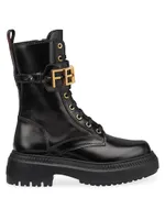 Logo Leather Lug-Sole Combat Boots