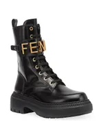 Logo Leather Lug-Sole Combat Boots