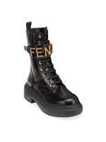 Logo Leather Lug-Sole Combat Boots