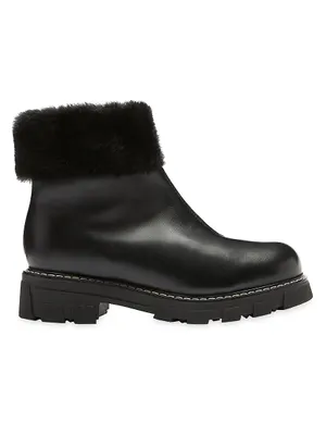 Abba Shearling-Trimmed Leather Booties