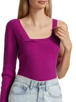 Wool-Cashmere Ribbed Asymmetrical Sweater