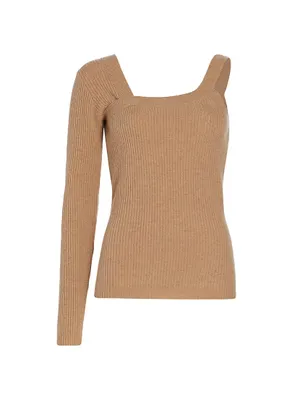 Wool-Cashmere Ribbed Asymmetrical Sweater