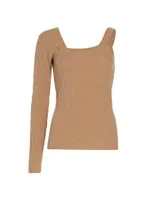 Wool-Cashmere Ribbed Asymmetrical Sweater