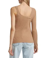 Wool-Cashmere Ribbed Asymmetrical Sweater