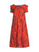 Printed Short-Sleeve Midi-Dress