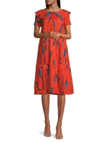 Printed Short-Sleeve Midi-Dress