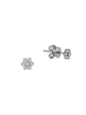 14K White Gold & Diamond Flower Stud Earrings