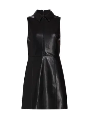 Ellis Zip-Front Vegan Leather Minidress